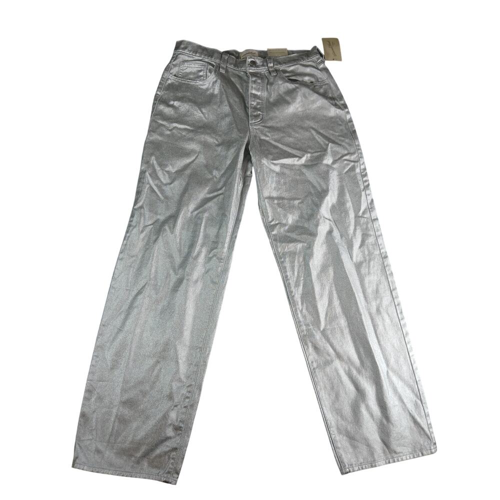 Universal Thread Jeans Womens 8 Silver Metallic Denim Straight Leg 90s Baggy NWT